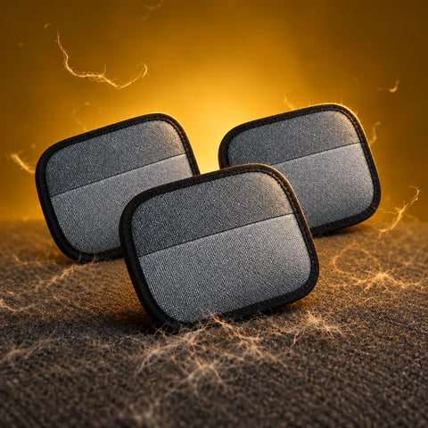 Keep the square composition, charcoal upholstery floor, textile fibers suspended at the same three d